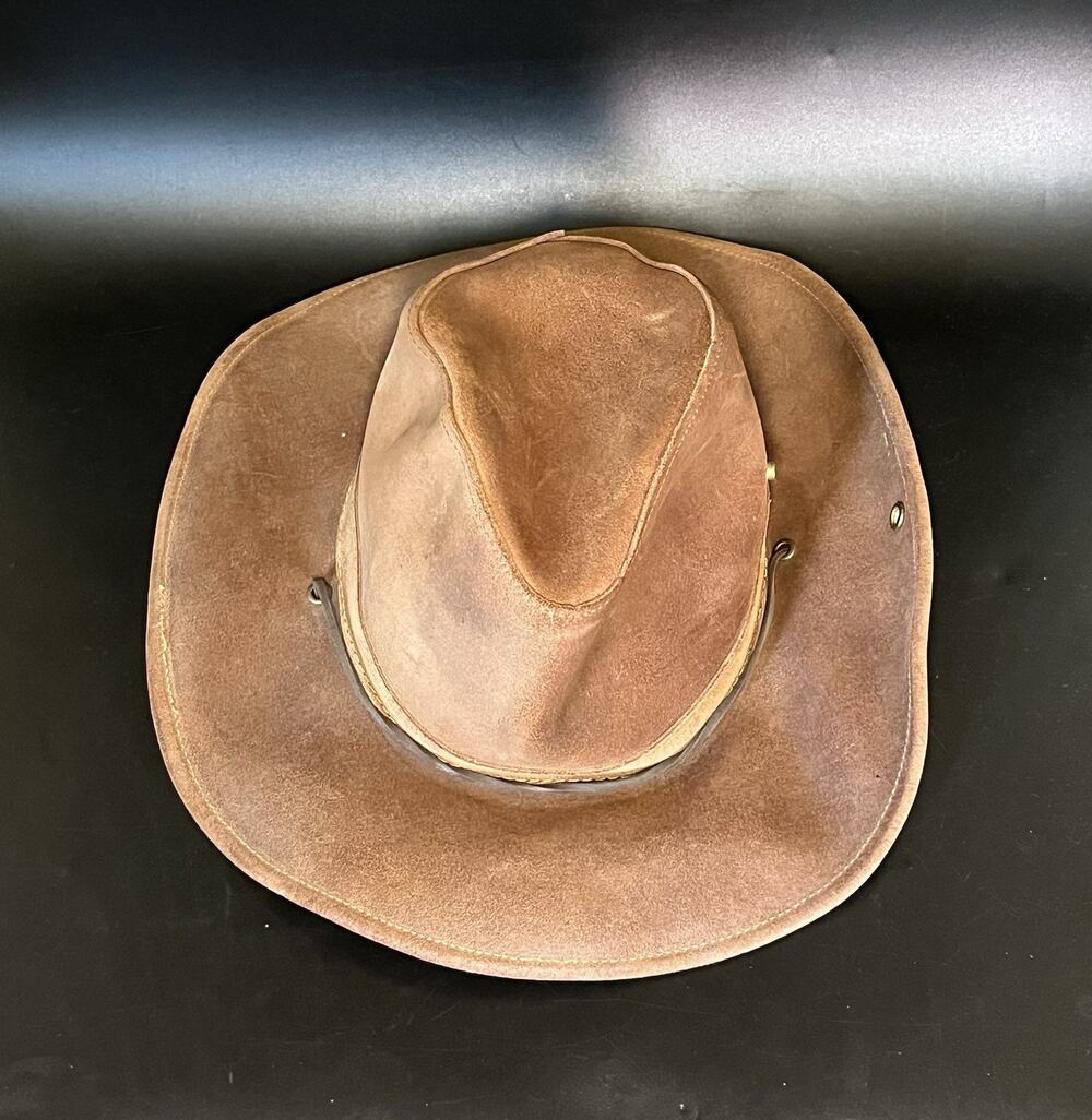 Vintage Henschel Cap Brown Leather Hat Sz Large Indiana Jones Style